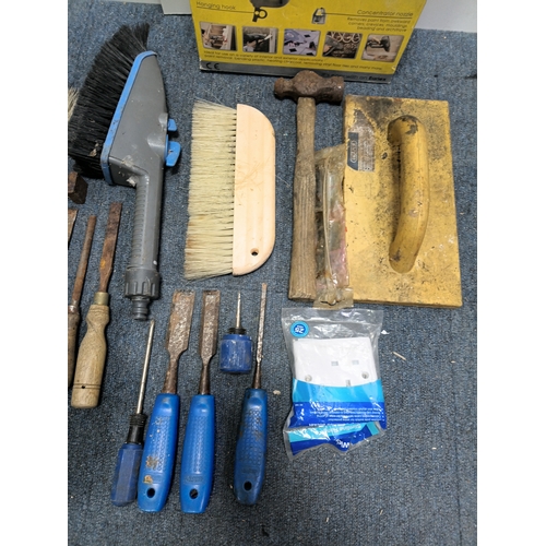 3 - A job lot of tools specifically decorating tools to include paint brushes, wallpaper brushes, a floa... 