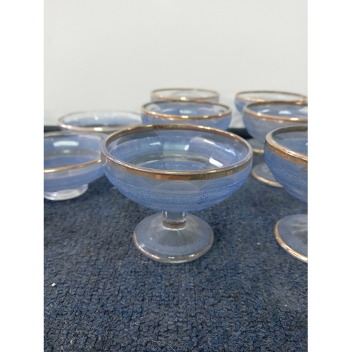 8 - A collection of blue & gold rimmed glassware. To include plates, bowls, etc...