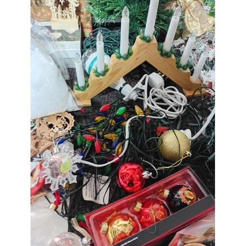 17 - A job lot of Christmas decorations. Featuring, lights, tree decorations, window stickers, an LED Wav... 