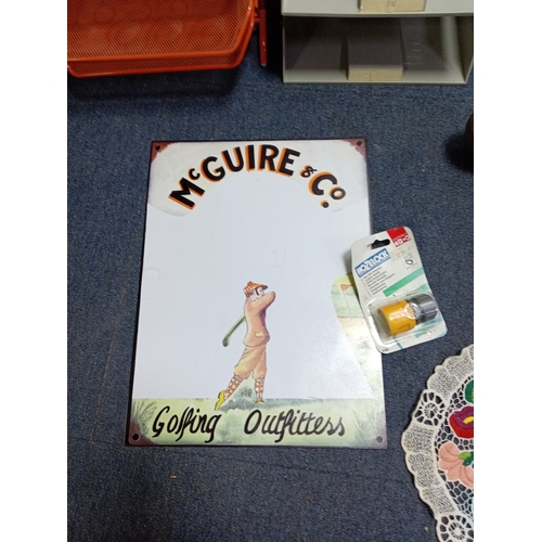 23 - A box of odds. To include leather bag, Tiffany style photo frame, cut glass, document tray, candelab... 