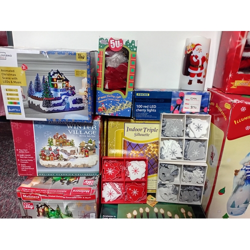 25 - A job lot of Christmas decorations. Featuring, lights, ornaments, a Nativity set, tree decorations, ... 