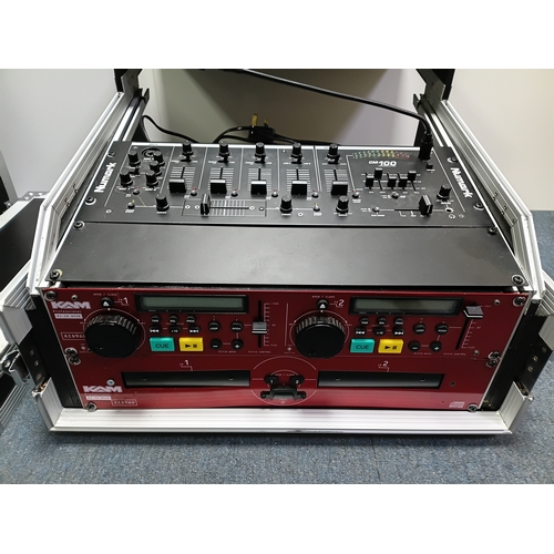 242 - A Numark DJ rack system with 2 CD decks all pat tested and working in flight case, height 17 inches ... 