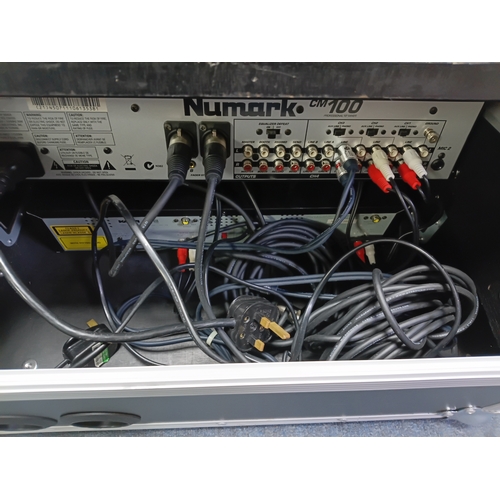 242 - A Numark DJ rack system with 2 CD decks all pat tested and working in flight case, height 17 inches ... 
