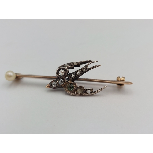 396 - Antique gold brooch set with rose cut diamonds (one has been replaced) likely georgian.