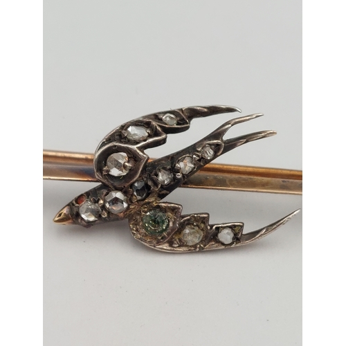 396 - Antique gold brooch set with rose cut diamonds (one has been replaced) likely georgian.