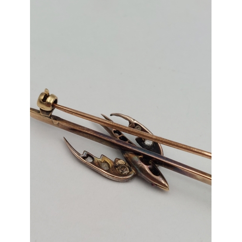 396 - Antique gold brooch set with rose cut diamonds (one has been replaced) likely georgian.