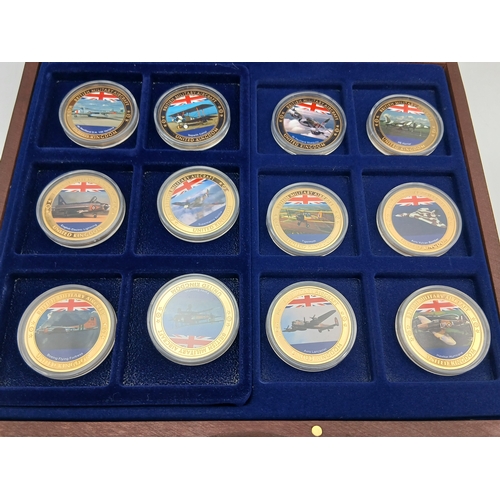 396 - A 2016 gold plated proof british military aircraft coin set with certificates of authenticity.