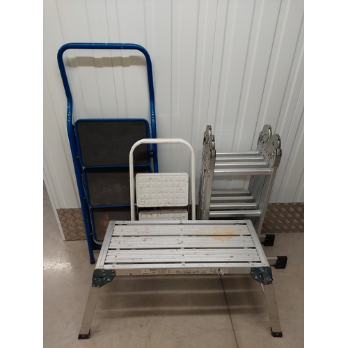 44 - A collection of ladders to include two sets of steps, a platform and a 3 metre foldable ladder.