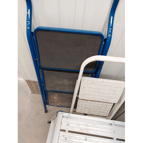 44 - A collection of ladders to include two sets of steps, a platform and a 3 metre foldable ladder.