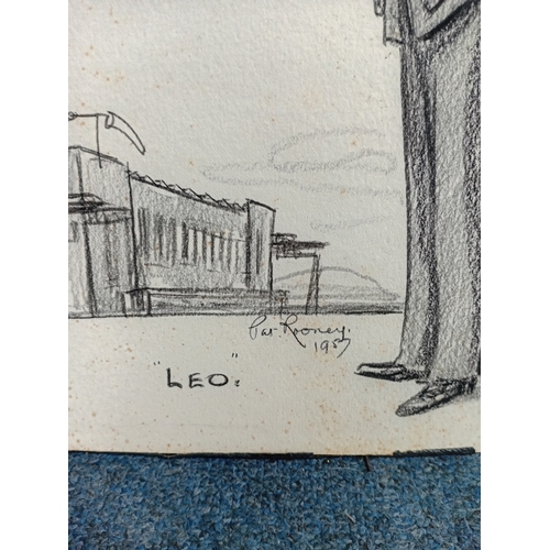 100 - A original drawing depicting an RAF uniformed serviceman, probably a pilot stood next to airplanes a... 