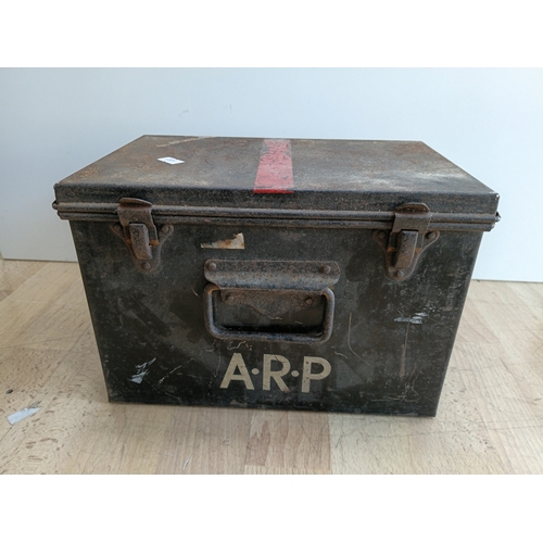 207 - A vintage World War II British ARP Air Raid Precautions metal box. Height 8 inches x width 12 inches... 