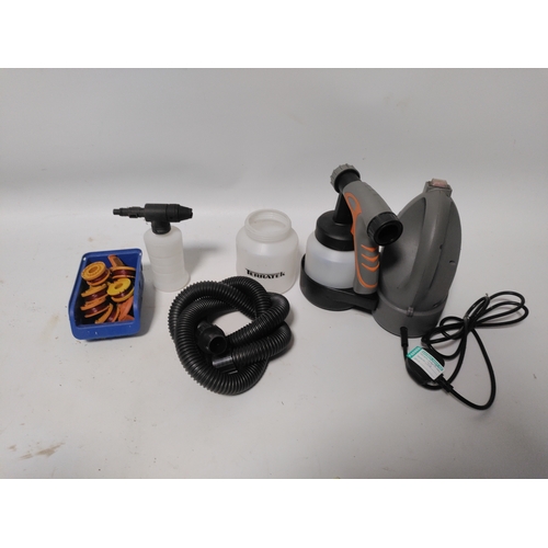 64 - A Terratek 650W Electric Paint Sprayer With a spare tube and accessories. Pat tested and working.