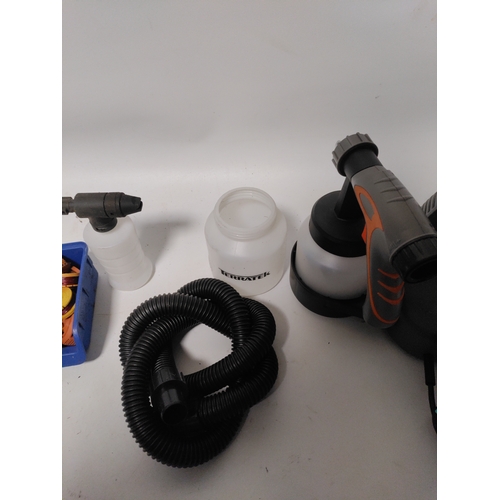 64 - A Terratek 650W Electric Paint Sprayer With a spare tube and accessories. Pat tested and working.