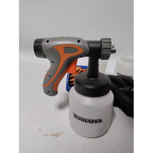 64 - A Terratek 650W Electric Paint Sprayer With a spare tube and accessories. Pat tested and working.