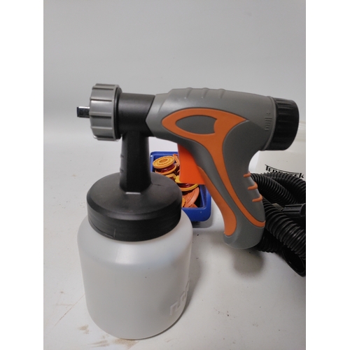 64 - A Terratek 650W Electric Paint Sprayer With a spare tube and accessories. Pat tested and working.