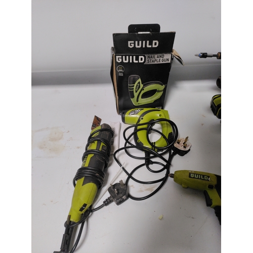 66 - A Guild 18V cordless power tool combo set, which includes six tools, batteries, and a charger. all w... 