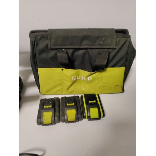 66 - A Guild 18V cordless power tool combo set, which includes six tools, batteries, and a charger. all w... 
