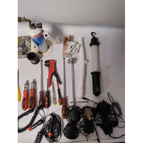 77 - A large collection of tools to include, screwdrivers, clamps, spanners, drill bits and more.