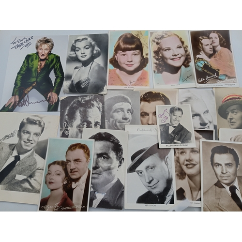 107 - A job lot of signed celebrity memorabilia to include, Marilyn Monroe, Jane Russell, Charlton Heston,... 