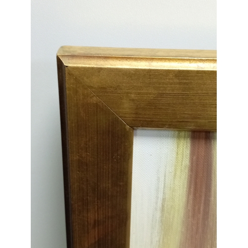 109 - A framed abstract oil painting depicting boats in a harbour; bearing the signature of 