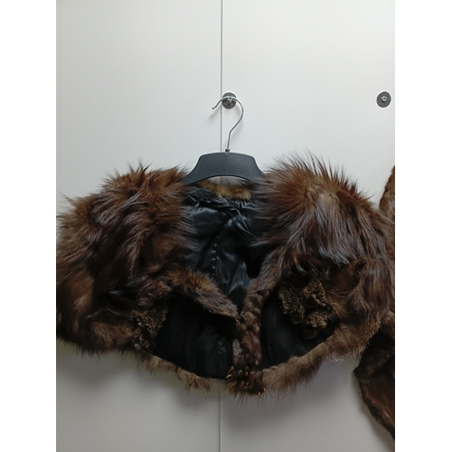 255 - A pair of vintage brown fur stoles with nylon backings