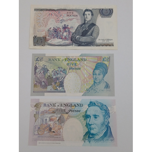 368 - A trio of vintage crisp five pound notes. To include, KR88 510560, EH66 779853 and HD13 573745.