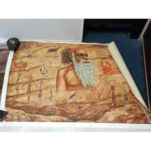 217 - A job lot of posters, to include; 3x genuine PORSCHE 911 posters (100cm x 75cm), an aboriginal style... 