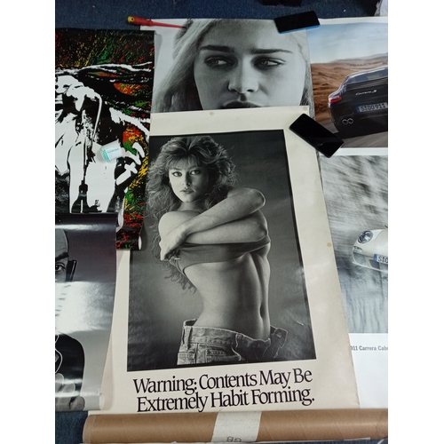 217 - A job lot of posters, to include; 3x genuine PORSCHE 911 posters (100cm x 75cm), an aboriginal style... 