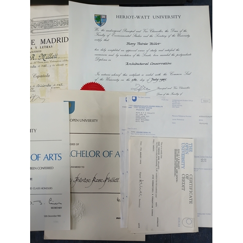218 - A collection of ephemera ideal for junk journaling of certificates and degrees from Mary Therese Ros... 