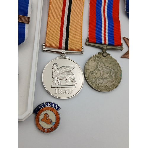 224 - A collection of medals. To include, the france and germany star, the 1939-1945 star, a replica Iraq ... 