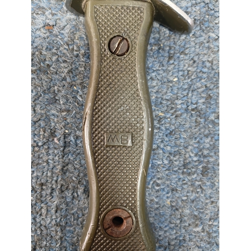 225 - A Sam brown belt with a magazine pouch, a West German commando knife, and 2 other knives in sheaths.