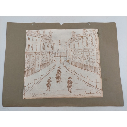 113 - An original ink street scene sketch on paper. Signed L S Lowry 1941.