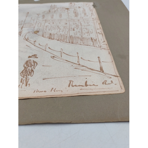 113 - An original ink street scene sketch on paper. Signed L S Lowry 1941.
