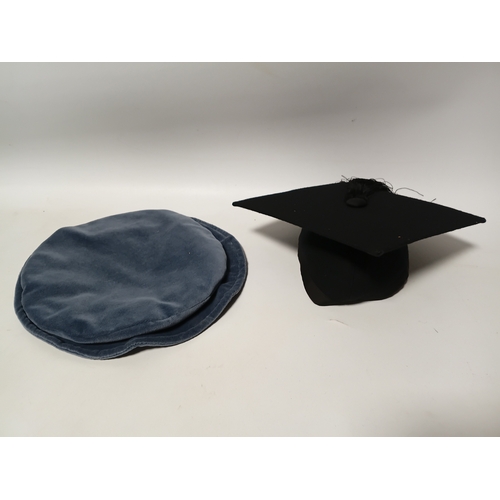 278 - An Ede & Ravenscroft graduation mortarboard hat and a tutor style saxe blue velvet hat.