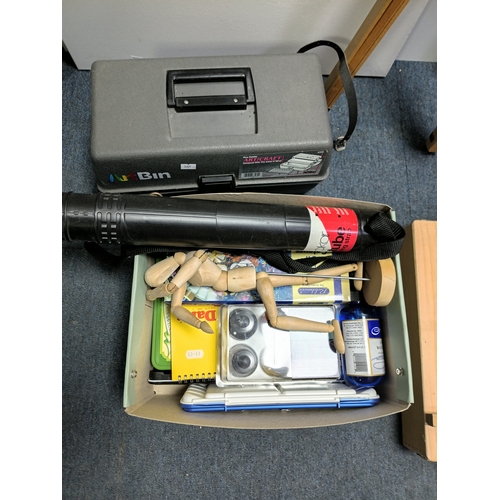 99 - A collection of artists equipment to include, a canvas 24 inches by 36 inches, 36 acrylic colour set... 