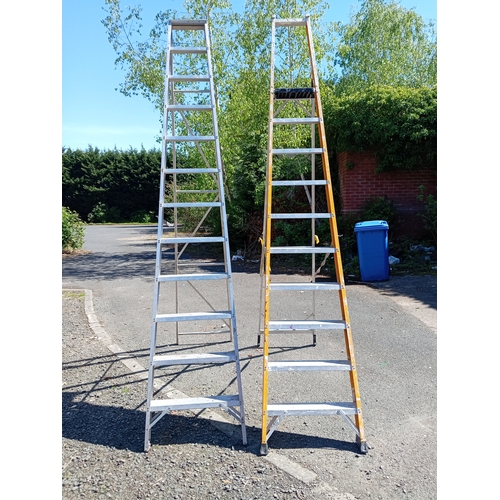 97 - A pair of step / swing-back ladders. (Height of platform 90 inches x total length 120 inches) & Heig... 