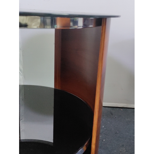 121 - A pair of mid-century teak bentwood side tables with chrome accents and glass top - Circular table m... 