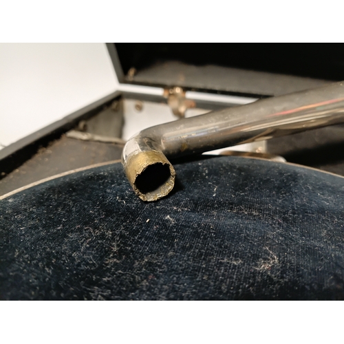 195 - A vintage Decca Crescendo portable wind-up box gramophone. Winds up and spins but needle head needs ... 