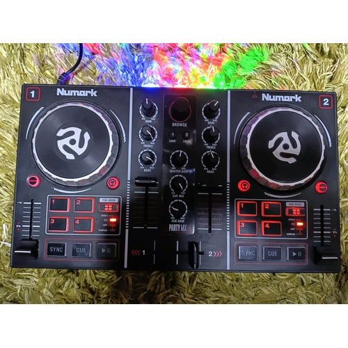 196 - a Numark Party Mix DJ controller with 3 disco light built in. Working.