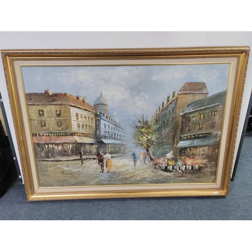 117 - A framed vintage oil painting by artist Caroline Burnett, depicting the streets of Paris - Measures ... 