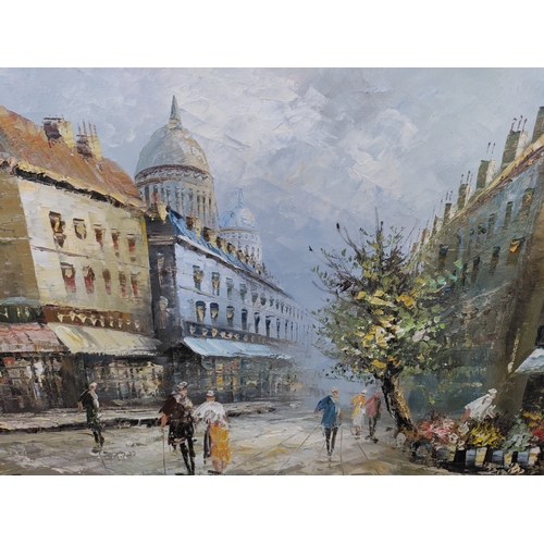 117 - A framed vintage oil painting by artist Caroline Burnett, depicting the streets of Paris - Measures ... 