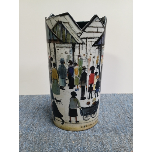 288 - A Beswick Silhouette d'art L S Lowry ceramic vase with printed copy of market scene to the sides. He... 