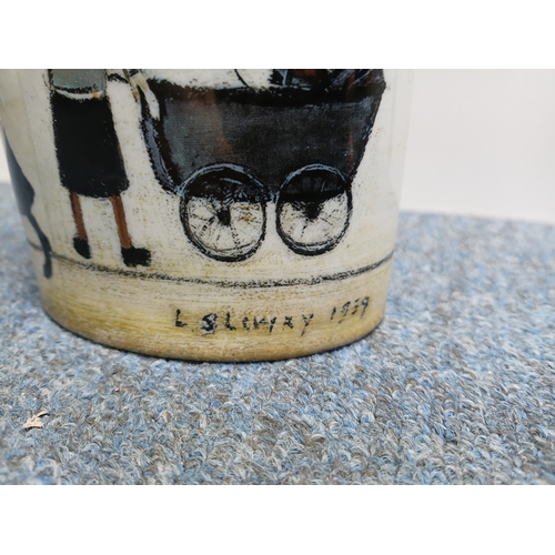 288 - A Beswick Silhouette d'art L S Lowry ceramic vase with printed copy of market scene to the sides. He... 