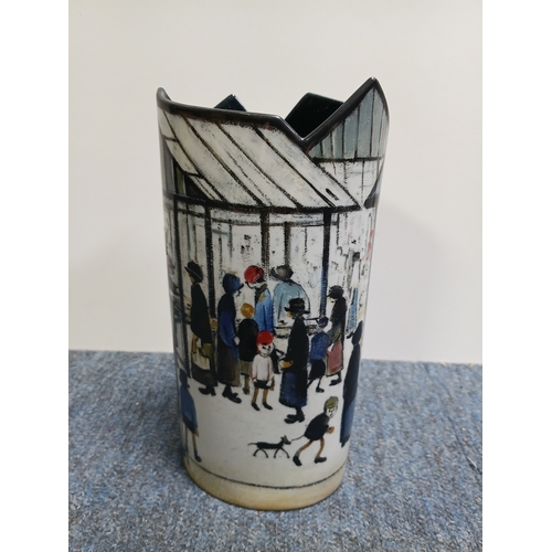 288 - A Beswick Silhouette d'art L S Lowry ceramic vase with printed copy of market scene to the sides. He... 