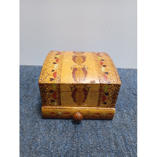 293 - A marquetry cigarette dispenser box and a Callard and Browser tin. The largest item measures height ... 