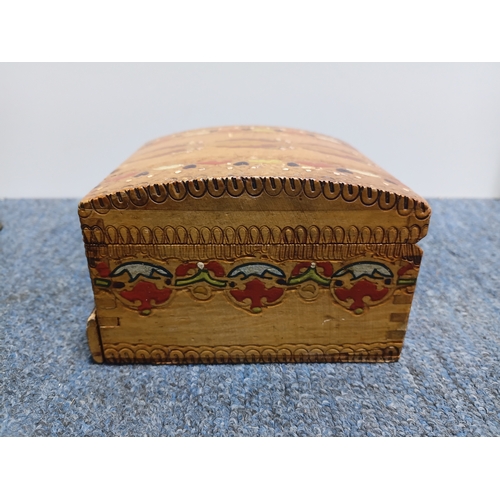 293 - A marquetry cigarette dispenser box and a Callard and Browser tin. The largest item measures height ... 