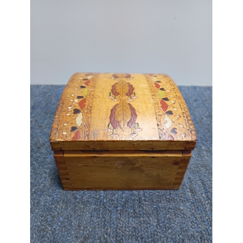 293 - A marquetry cigarette dispenser box and a Callard and Browser tin. The largest item measures height ... 