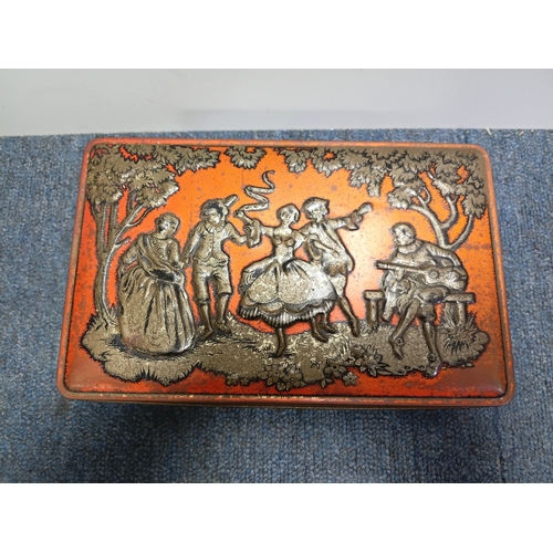 293 - A marquetry cigarette dispenser box and a Callard and Browser tin. The largest item measures height ... 