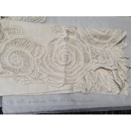 236 - A collection of fine vintage lace and embroidery to include fine detailed bobbin work and 19th Centu... 