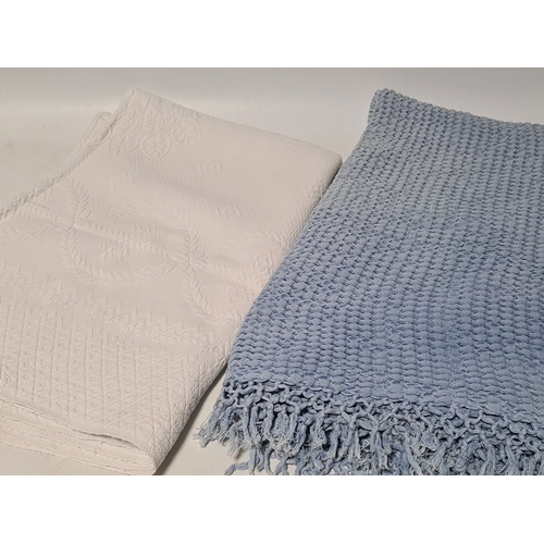 239 - 2 vintage mid century blankets to include a blue one with tassels measuring 190cm x125cm and a white... 